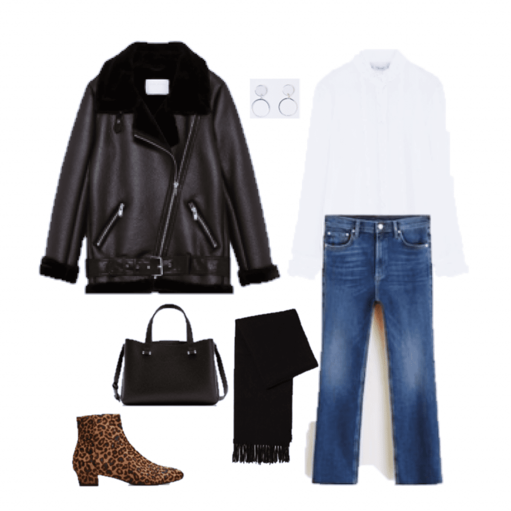Outfit of the Day: a white Blouse, Leather and Leopard print