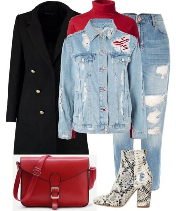 4 Outfits with Red Turtleneck Sweaters