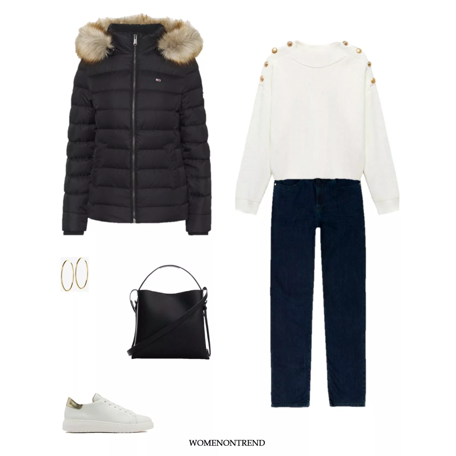 Look 17: Casual Comfort with Puffer Jacket and Winter White